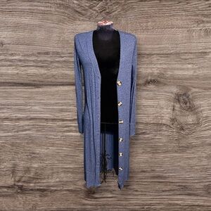 Free People We The Free Blue Cardigan Longline Button Front Thumbholes Small